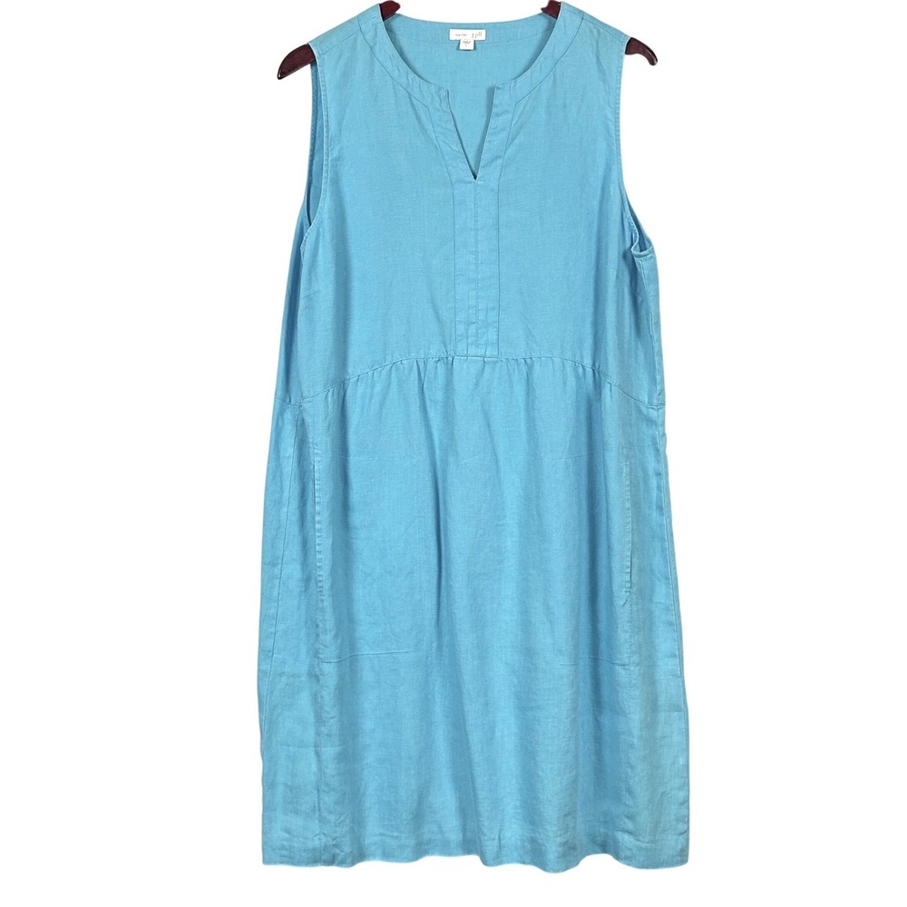 J.Jill‎ Love Linen Dress Womens Large Sleeveless Midi Coastal Wedding Guest Blue - Picture 3 of 10